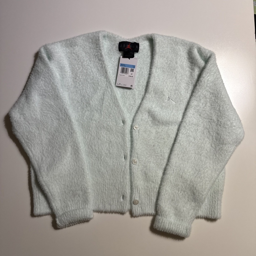 Nike Jordan Brand "LNY" Fuzzy Knit Cardigan Sweater Mint Green NWT 0134